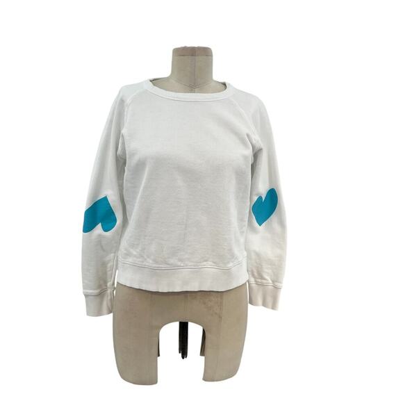 Kerri‎ Rosenthal Sweatshirt Heart Printed Sleeve Cotton White Blue Size Small - Picture 1 of 11